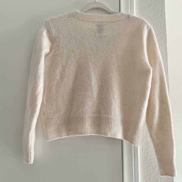 Joie 100% Cashmere Sweater Cream Off White V Neck Classic Preppy Cardigan - Picture 2 of 10